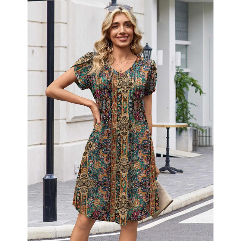 Vestido Boho Zeagoo Estampado Tropical Marr&oacute;n image number null