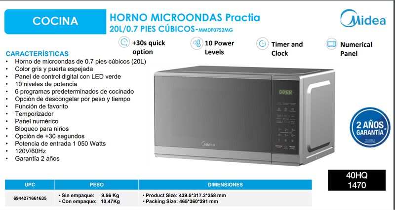 Horno de Microondas Midea 0.7 Pies MMDF07S2MG image number null