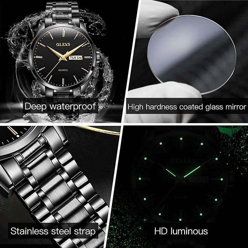 Reloj Olevs Negro De Acero Inoxidable Impermeab... image number null