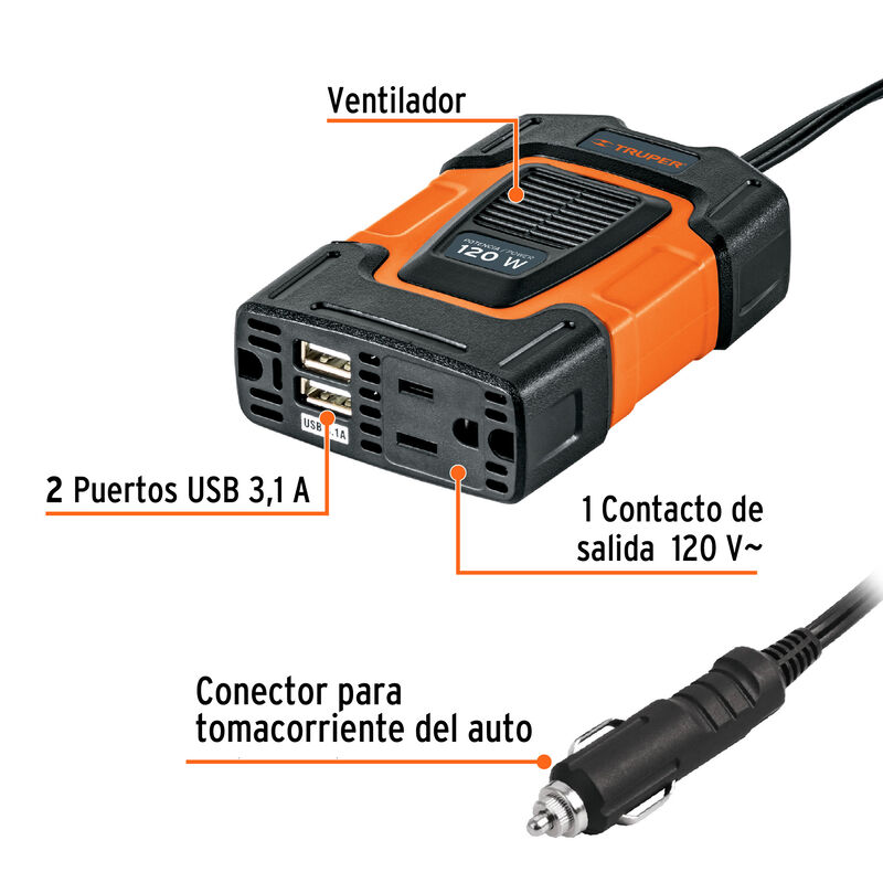 Inversor de Corriente 120 W Truper image number null