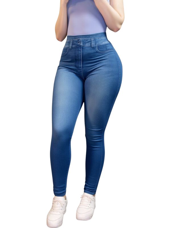 Leggins Mujer Unitalla Mezclilla Faja Alta Esti... image number null