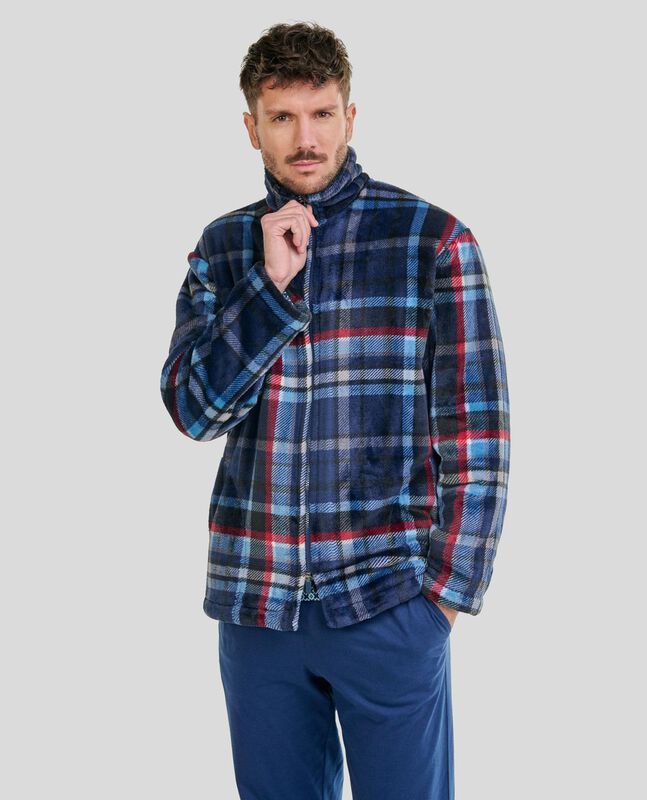 Bata con Cremallera de Cuadros Azules Marino image number null