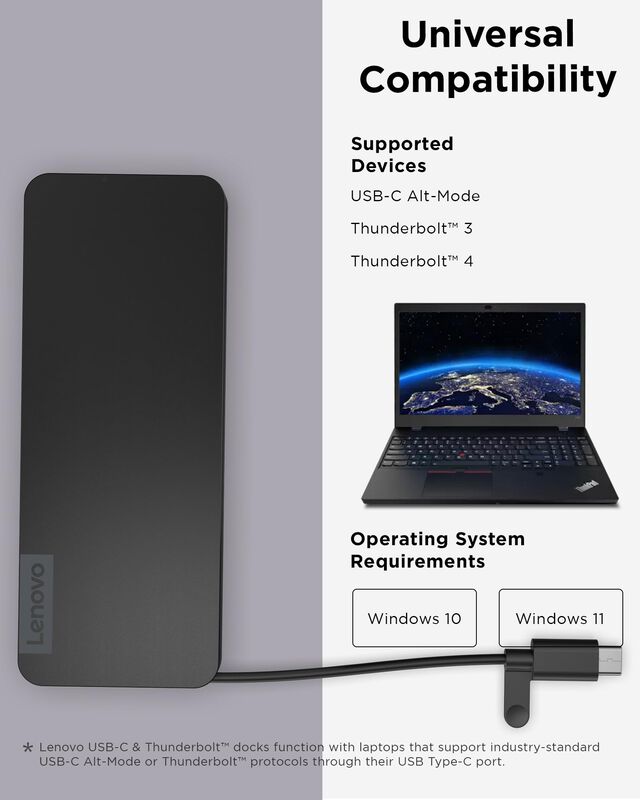 Dock Lenovo Usb-c Slim Travel, 8 Puertos, 65 W,... image number null
