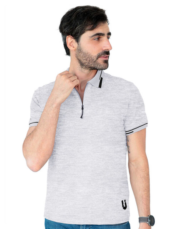 Playera Hombre Premium Cuello Con Cierre Gris R... image number null