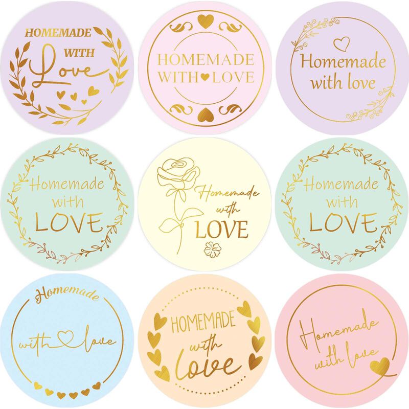 Pack de 500 pegatinas con foil dorado "hecho en... image number null