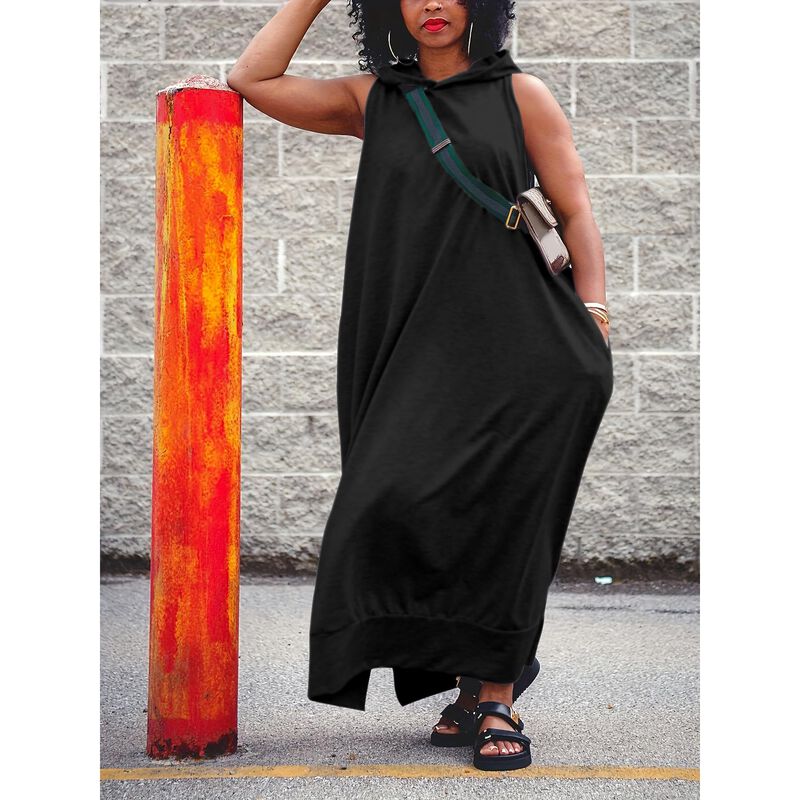 Vestido Maxi Oversize Negro Sin Mangas Yegine image number null