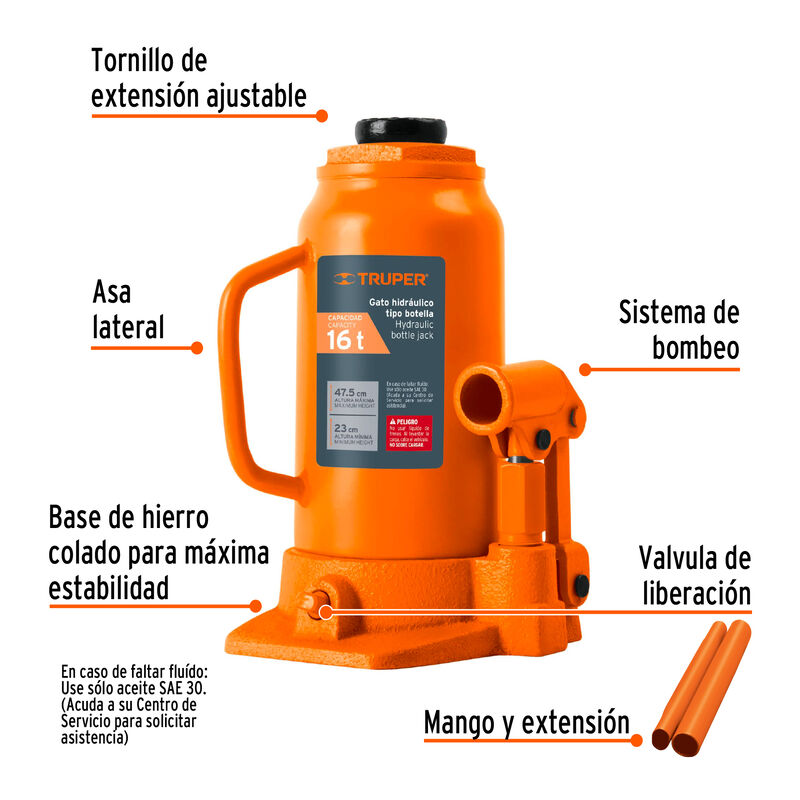 Gato Hidr&aacute;ulico de Botella de 16 Ton Truper image number null