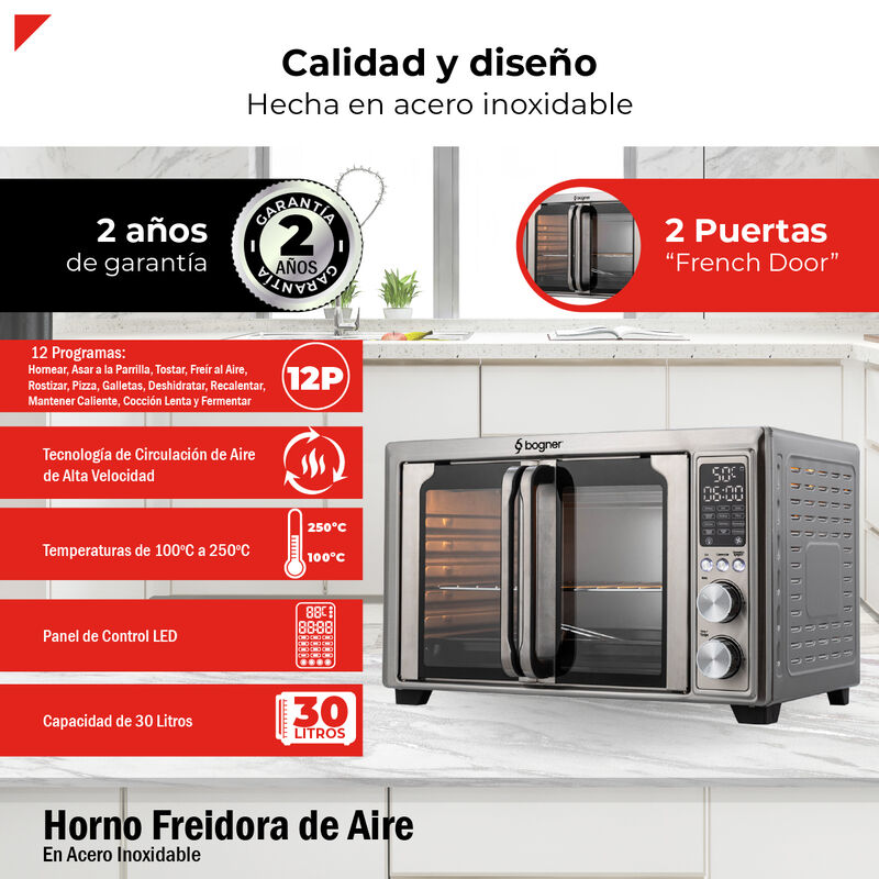 Bogner Horno Freidora De Aire Acero Inox 30L Ba... image number null