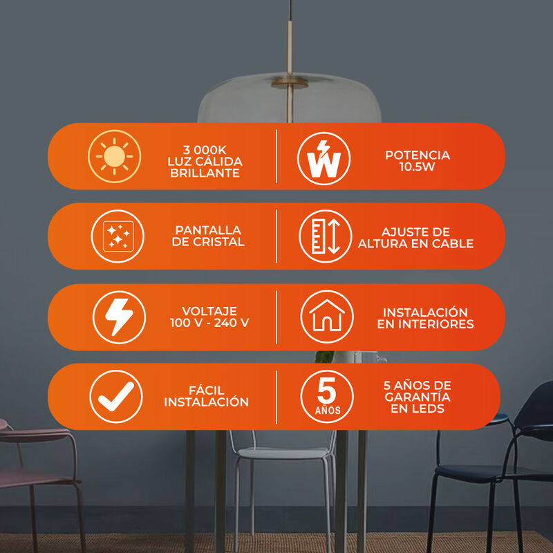 L&aacute;mpara Colgante LED de Cristal 1.50 m de Altur... image number null