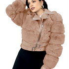 Chamarra Vinipiel Peluche Mujer Premium Camello Roosevelt A274