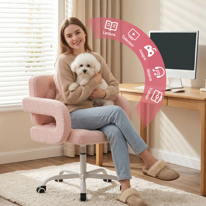 Silla De Escritorio Rosa Con Brazos, Respaldo C... image number null