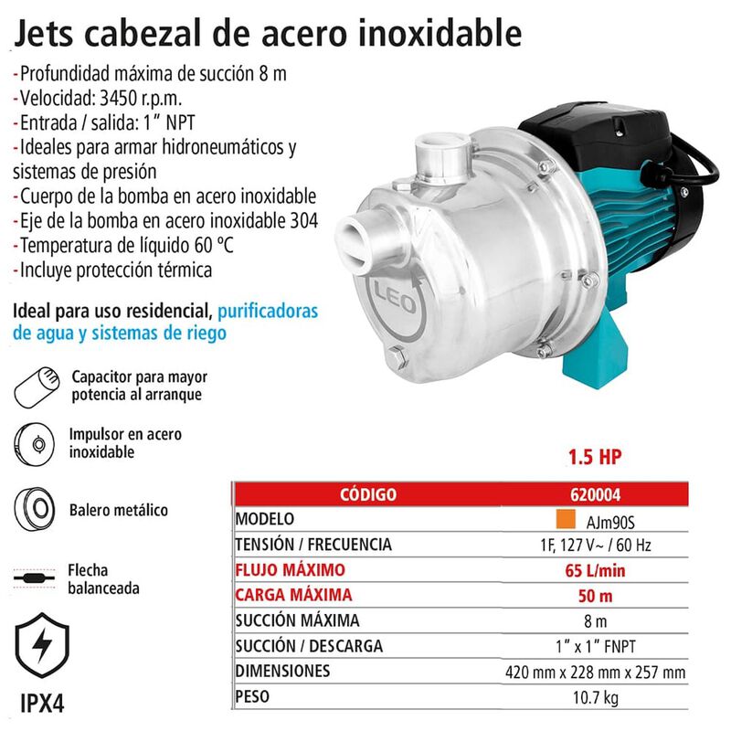 Bomba Jet Con Cabezal De Acero Inoxidable Iusa image number null