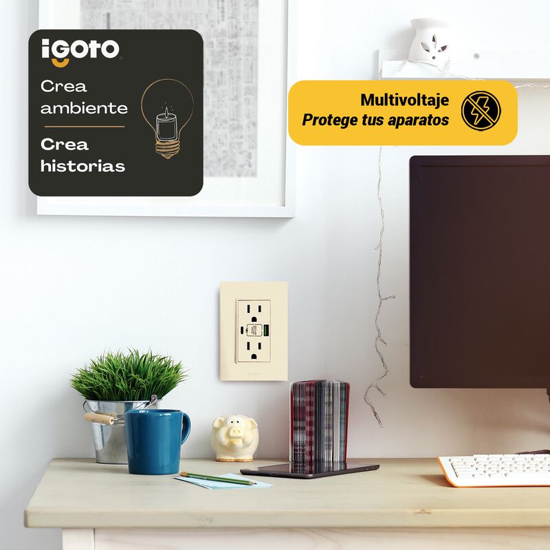 Placa con Contacto Duplex + USB+ USBC Marfil Ig... image number null