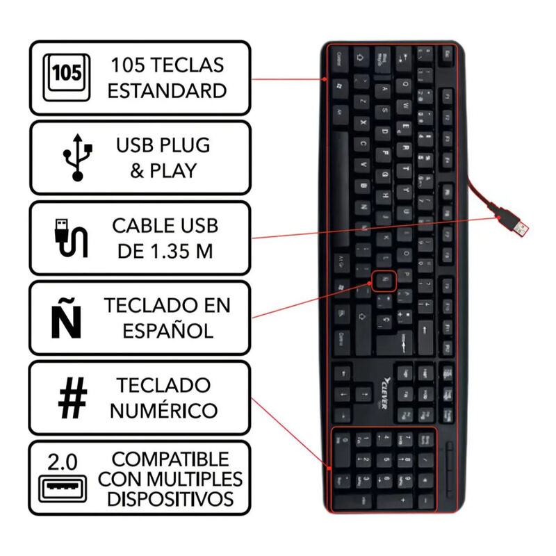 Kit Clever Ofice Teclado , Mouse Al&aacute;mbrico Y Mo... image number null