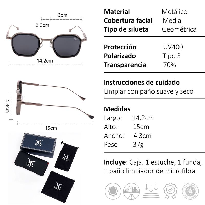 Lentes De Sol Xolek 145 Moda Geom&eacute;trico Uv Pola... image number null