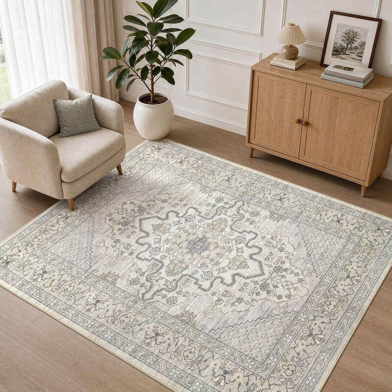 Alfombra Tortania 147x178 Cm Lavable Boho Beige... image number null