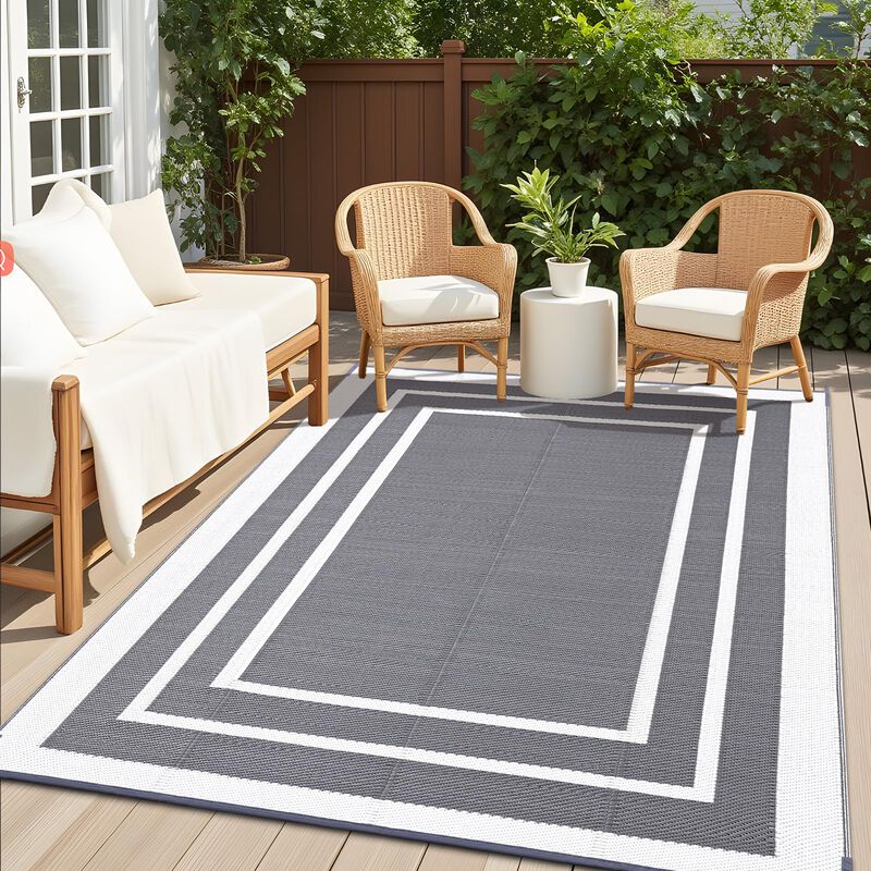 Alfombra Exterior Olanly 183x274 Cm Gris Y Blan... image number null