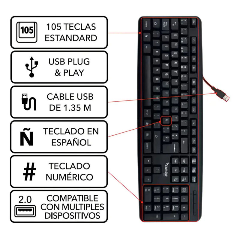 Kit Clever Ofice Teclado, Mouse Al&aacute;mbrico Y Boc... image number null