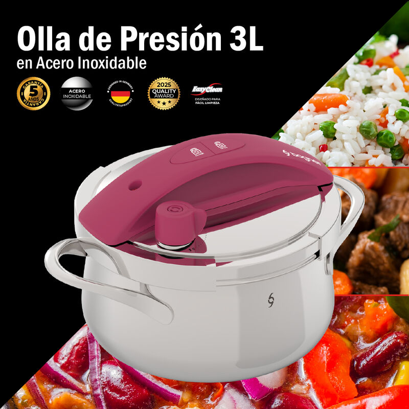 Olla de Presi&oacute;n 3 Litros Acero Inoxidable 304 B... image number null