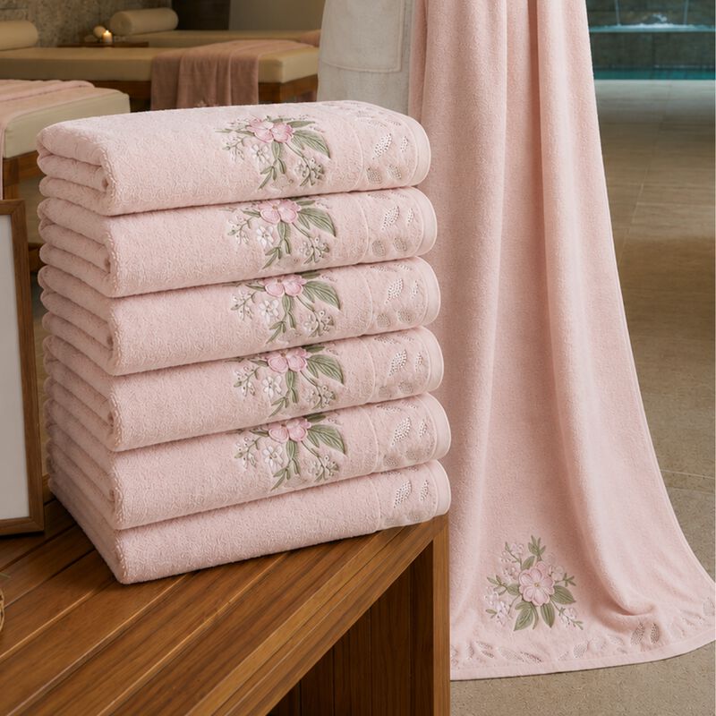 Set De 6 Toallas De Ba&ntilde;o Rosa Claro Premium 70x... image number null