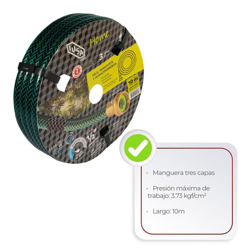Manguera 10m Home Tricapa 1/2&rdquo; Con Conexiones D... image number null
