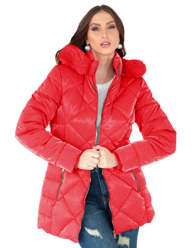 Chamarra Cazadora Mujer Con Gorro Capitonada Ro... image number null