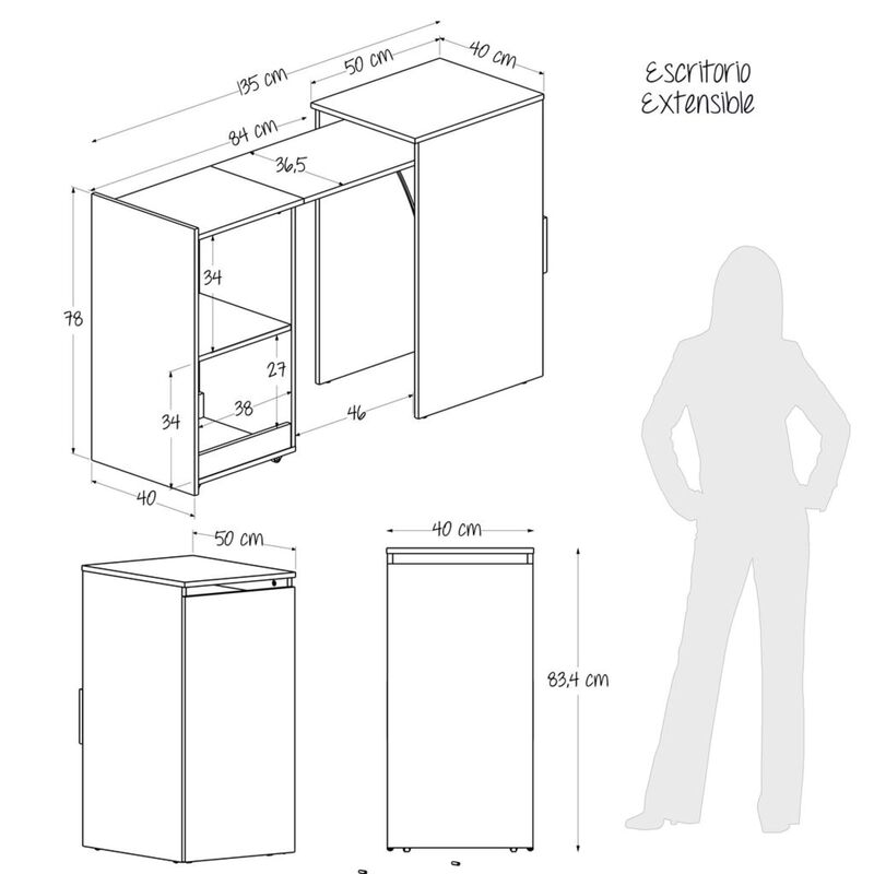 Escritorio Extendible Space , Compacto  Ancho A... image number null