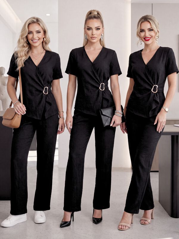 Conjunto 2 Piezas Conj-0256 Negro Blusa Cruzada... image number null