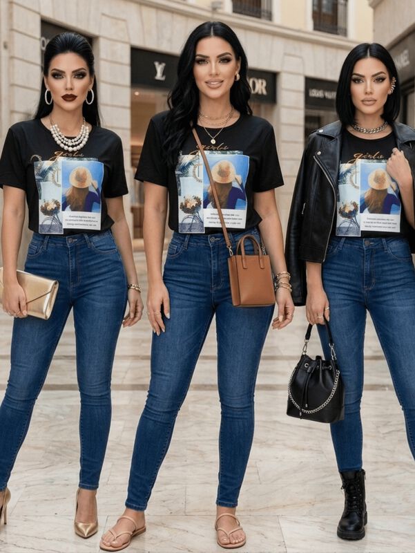 Blusa Casual Estampada Malabis Bl-1042 Negro image number null