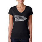 Camiseta De Cuello En V Word Art Para Mujer - Bandera del Juramento de Estados Unidos- Negro