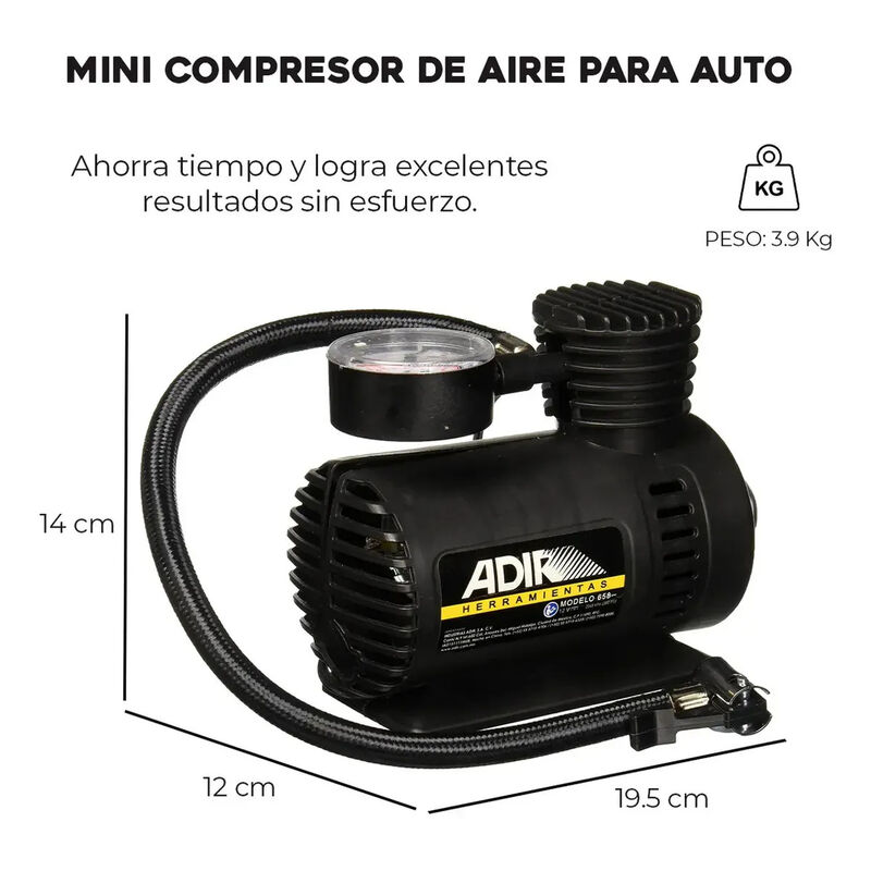 Compresor Adir 658 Con Man&oacute;metro 12v Negro 300 ... image number null