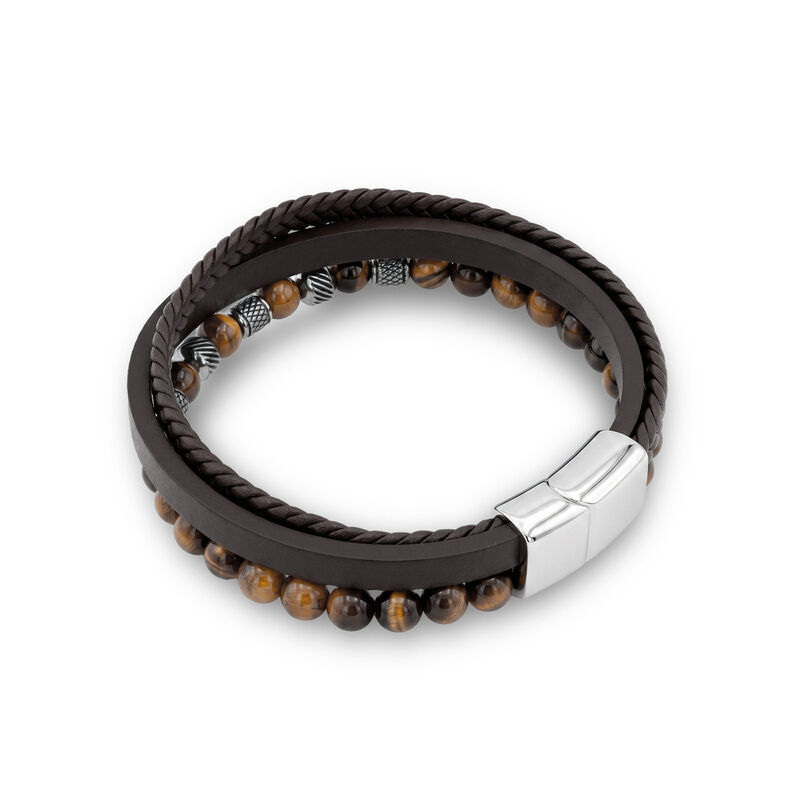 Pulsera De Acero Y Piel En Color Negro Y Cafe Y... image number null
