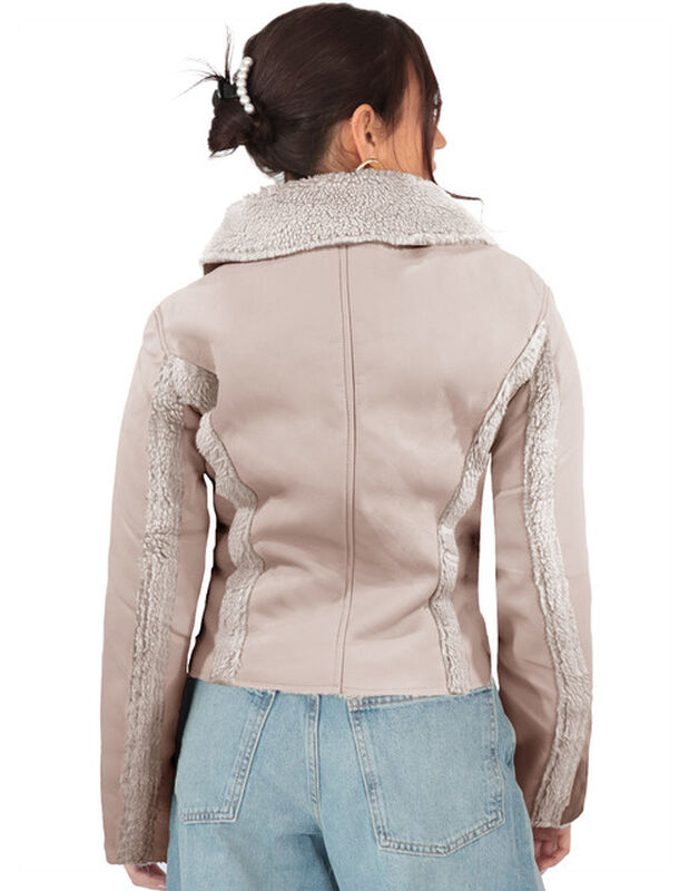 Chamarra Mujer Vinipiel Cuello Aborregado Beige... image number null
