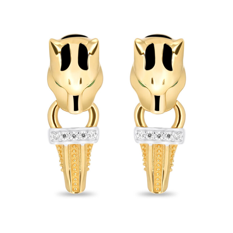 Aretes De Pantera De Oro Amarillo Con Blanco 14... image number null