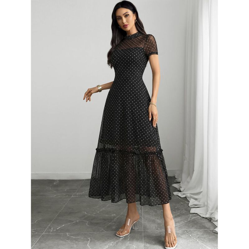 Vestido Gothdark Maxi Casual Lunares Volantes image number null