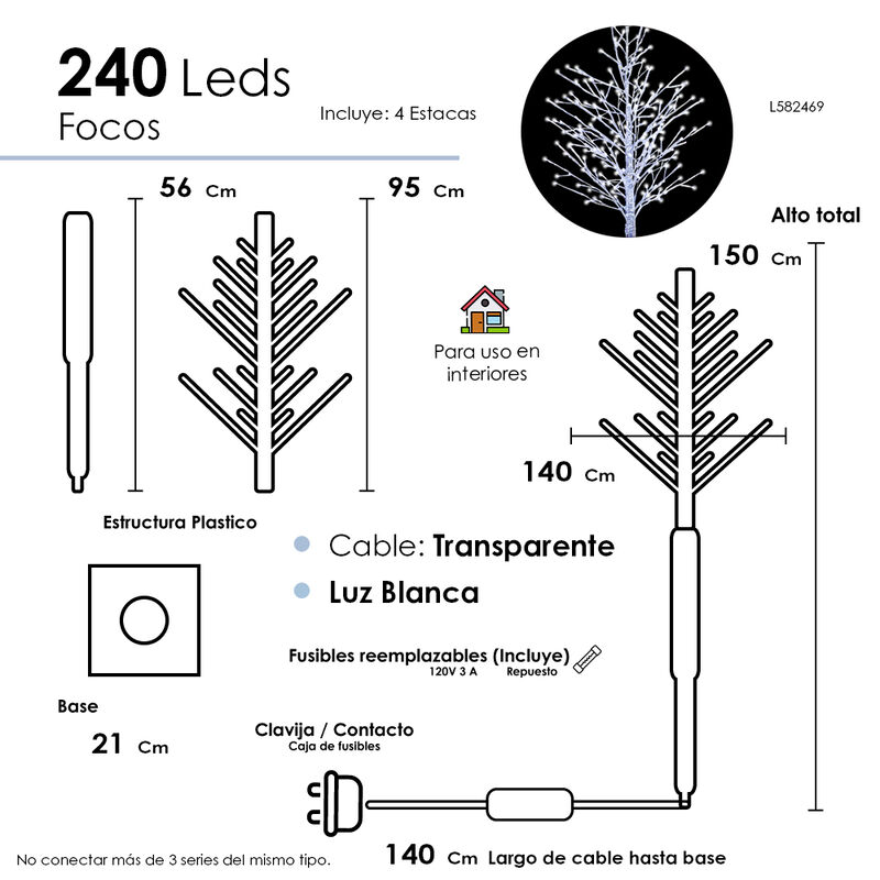&Aacute;rbol De Metal Con Luz Led 240 Luces Pino Navid... image number null