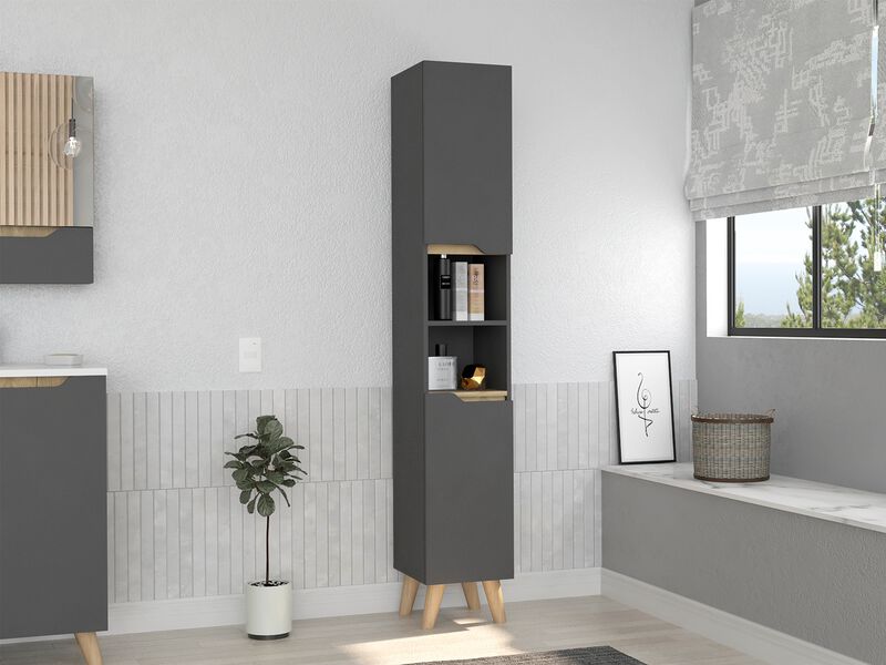 Estanteria De Ba&ntilde;o Vicent Plata Oscuro Y Caf&eacute; C... image number null