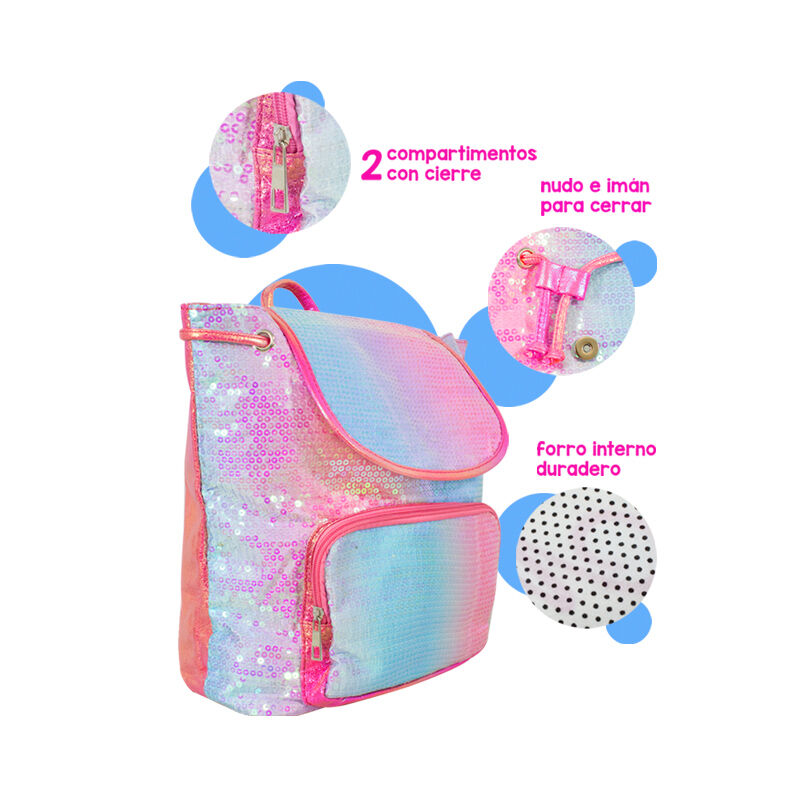Mochila Infantil Con Lentejuelas Bicolor Dorsal... image number null