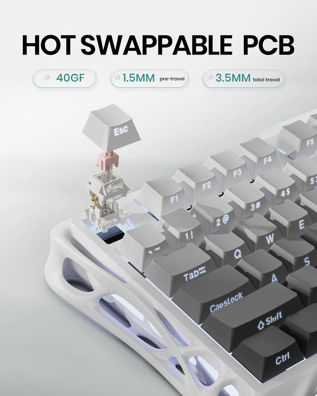 Teclado Mec&aacute;nico Inal&aacute;mbrico Para Juegos Gravas... image number null