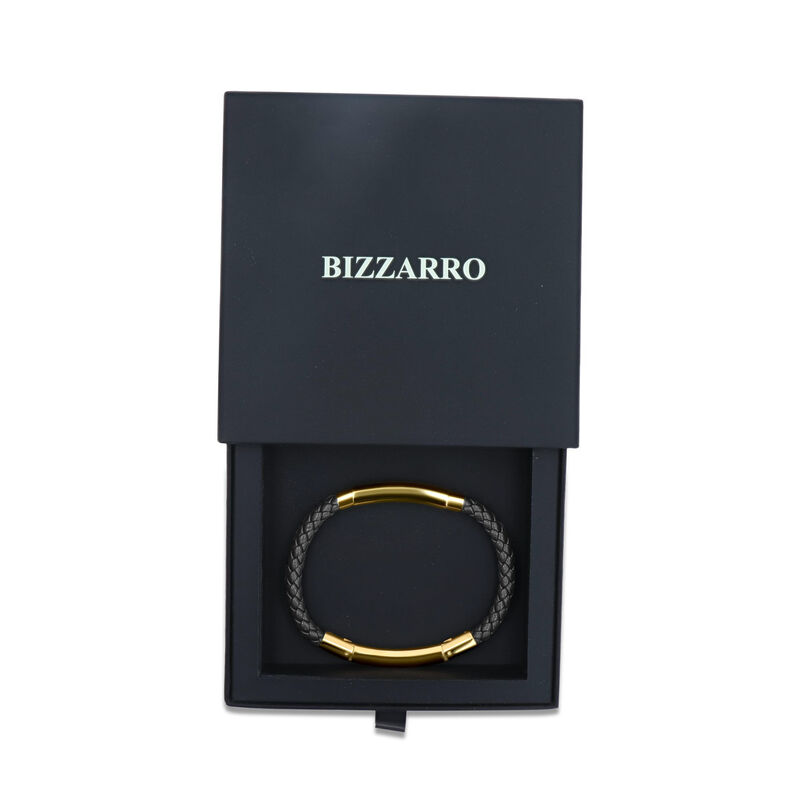 Pulsera En Color Negro De Piel Y Acero Dorado C... image number null