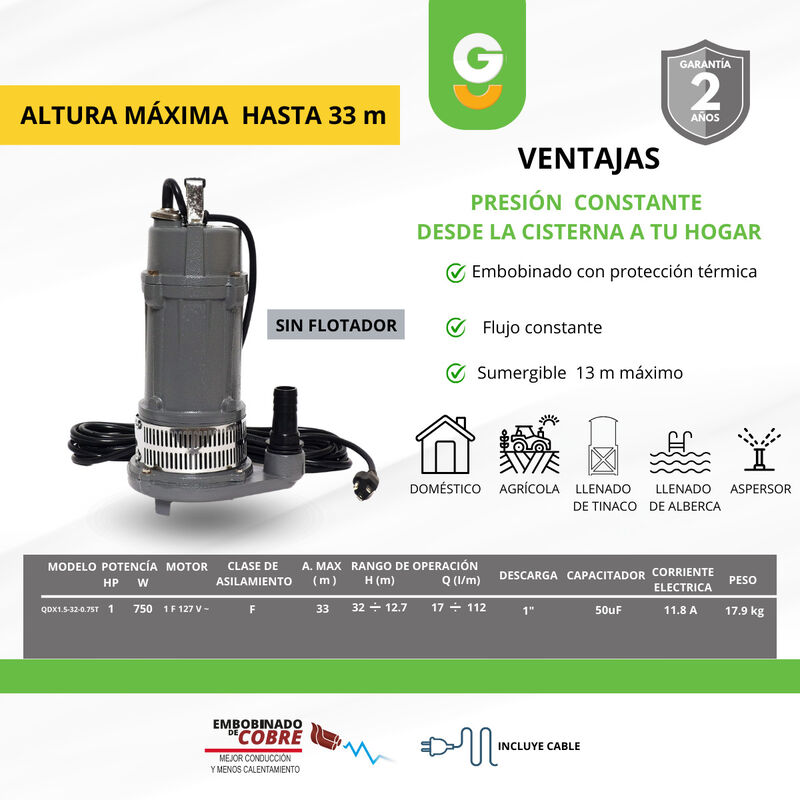 Bomba Sumergible Agua 1 Hp  + Ref23 Impulsor  Q... image number null