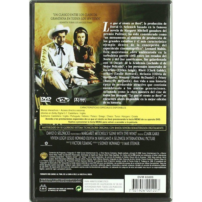 Lo Que El Viento Se Llev&oacute; [dvd] 1939 Gone With ... image number null