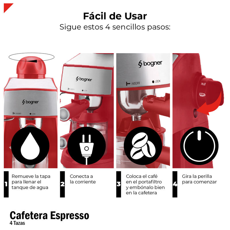 Bogner Cafetera Espresso 4 Tazas Con Espumador ... image number null