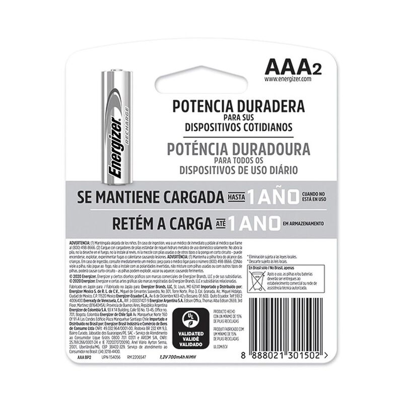 Pila Energizer Recargable AAA Con 2 700mah image number null