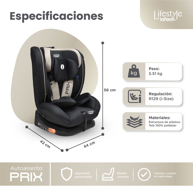 Autoasiento Reclinable Prix Negro / Beige Con S... image number null
