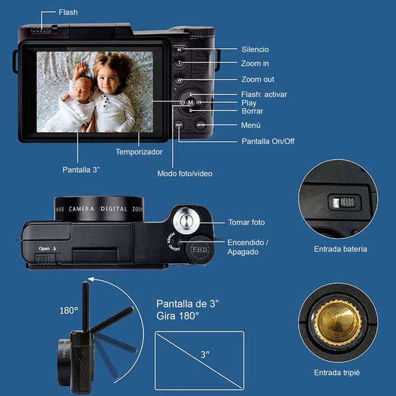 Cámara Digital Vak P01 Lcd 3' 48mp 4k Tripie Co... image number null