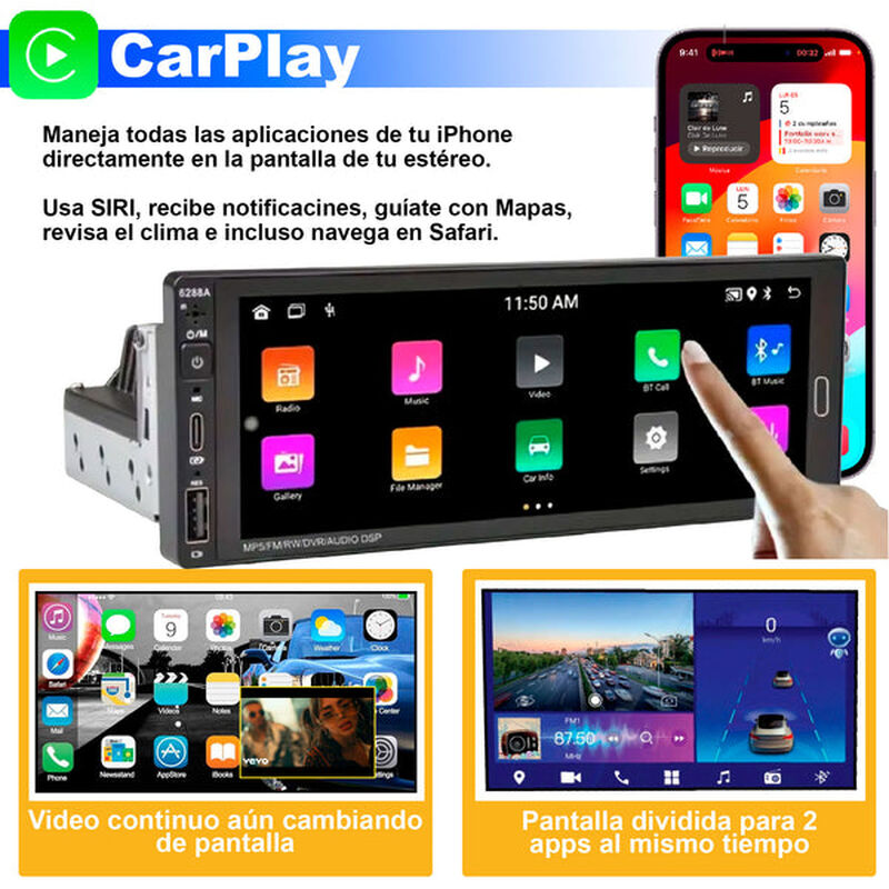 Autoestéreo Vak 3558 1 Din 6.8" Android Carplay... image number null