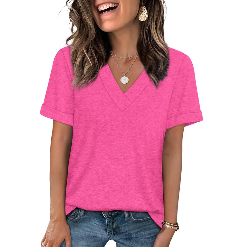 Camiseta Wiholl Cuello V Manga Corta Rosa Talla... image number null