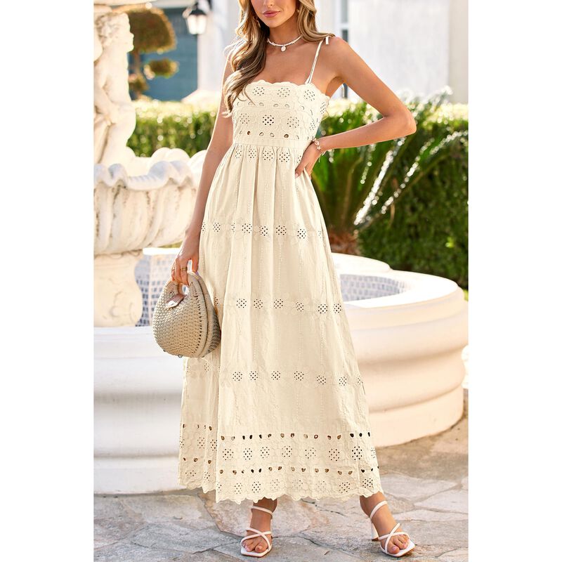 Vestido Dowerme Maxi de Algod&oacute;n con Ojal Beige ... image number null