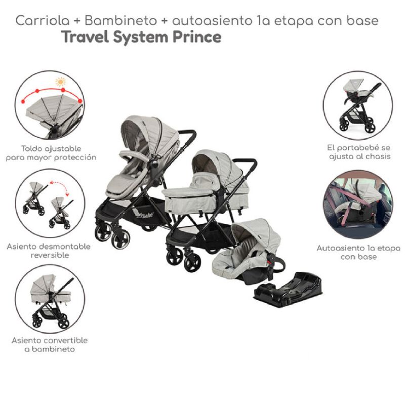 Carriola D'Bebé Travel System Prince Gris (END) image number null